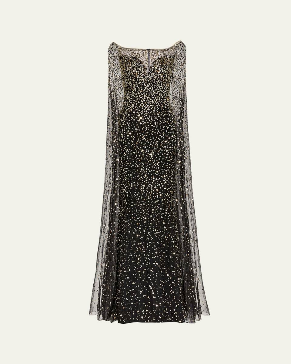 Roman Sequined Cape Gown